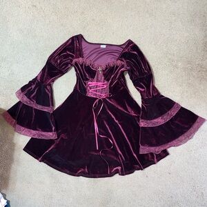 Spirit Halloween Velvet maroon goth dress with lace trim and cross detail